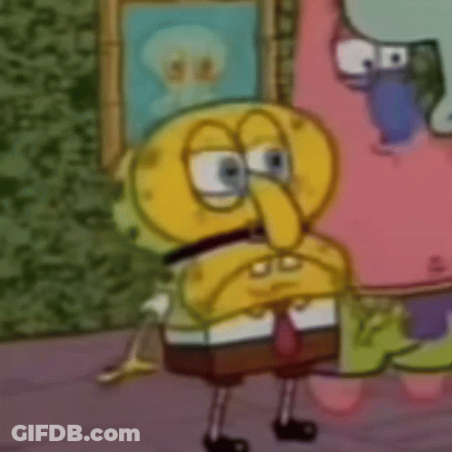 Spongebob Squarepants And Patrick Star Are Standing Next To Each Other In A Room With A Painting On The Wall . GIF