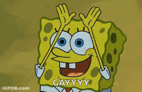 Spongebob Squarepants In Rainbow Hat Raising Arms GIF