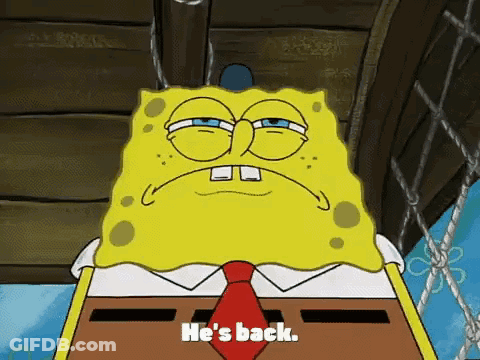 SpongeBob SquarePants In Red Tie Saying He's Back GIF