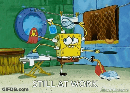 Spongebob Squarepants Ironing Clothes And Vacuuming At Work GIF