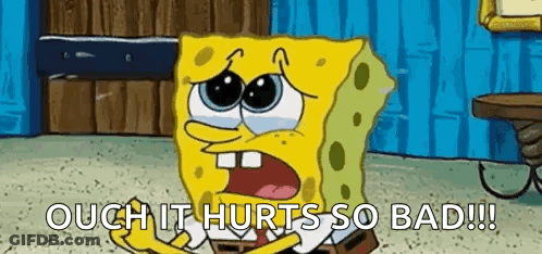 Spongebob Squarepants Is Crying And Saying `` Ouch It Hurts So Bad !! '' GIF