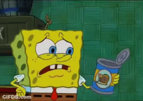 Spongebob Squarepants Is Holding A Can Of Snail Food In His Hand . GIF