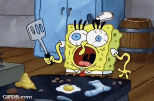 Spongebob Squarepants Is Holding A Spatula In His Hand While Cooking Food On A Stove . GIF