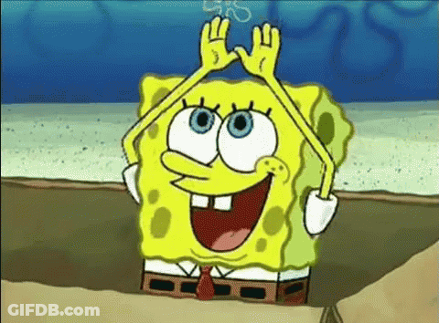 Spongebob Squarepants Is Making A Funny Face With His Hands In The Air GIF