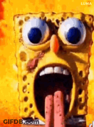 Spongebob Squarepants Is Making A Funny Face With His Mouth Open And His Tongue Sticking Out . GIF