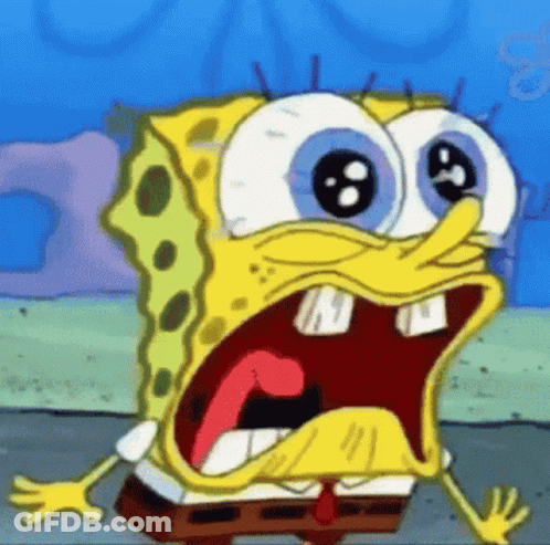 Spongebob Squarepants Is Making A Surprised Face With His Mouth Open And His Eyes Closed . GIF
