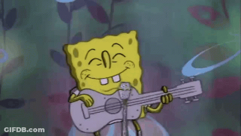 Spongebob Squarepants Is Singing Into A Microphone While Holding A Guitar . GIF