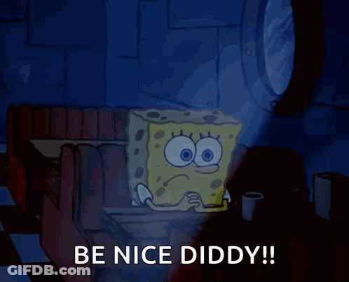 Spongebob Squarepants Is Sitting At A Table In A Diner And Says Be Nice Diddy ! GIF