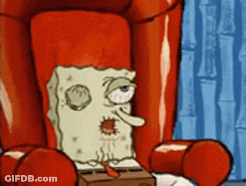 Spongebob Squarepants Is Sitting In A Red Chair With His Eyes Closed . GIF
