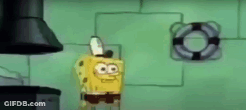 Spongebob Squarepants Is Standing In A Kitchen With A Life Preserver On The Wall Behind Him . GIF