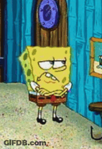 Spongebob Squarepants Is Standing In A Room With His Arms Crossed And A Clock On The Wall . GIF