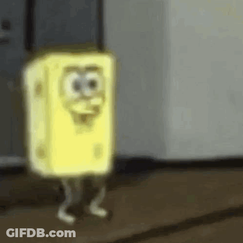 Spongebob Squarepants Is Standing In Front Of A Door With His Legs Crossed . GIF
