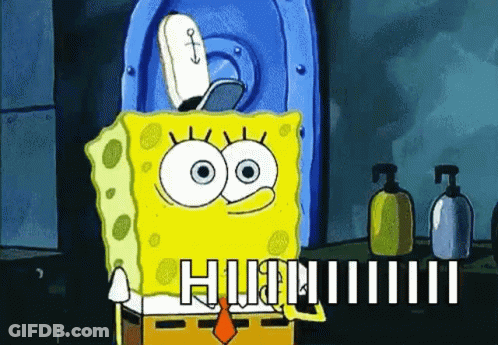 Spongebob Squarepants Is Standing In Front Of A Toilet With A Soap Dispenser . GIF