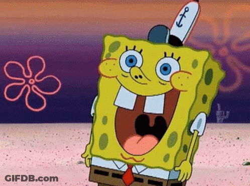 Spongebob Squarepants Is Standing In The Sand With His Mouth Open And Wearing A Hat With An Anchor On It . GIF