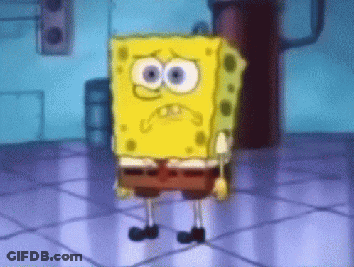Spongebob Squarepants Is Standing On A Tiled Floor With His Eyes Closed And A Sad Look On His Face . GIF