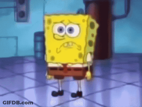 Spongebob Squarepants Is Standing On A Tiled Floor With His Eyes Closed And A Sad Look On His Face . GIF