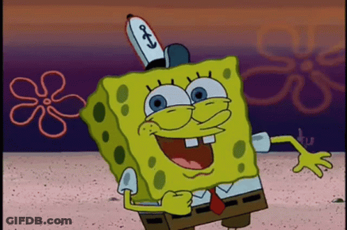 Spongebob Squarepants Is Wearing A Hat With An Anchor On It And Is Dancing On The Beach . GIF