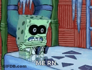 Spongebob Squarepants Is Wearing A Mask And Sitting On A Ice Cube . GIF