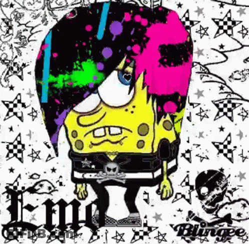 Spongebob Squarepants Is Wearing A Pink Wig And A Skull Necklace . GIF
