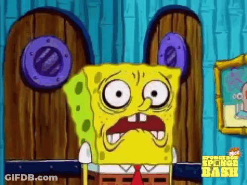 SpongeBob SquarePants Making Funny Face In Front Of Wooden Wall GIF