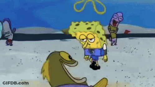 Spongebob Squarepants Next To Fish On Beach GIF