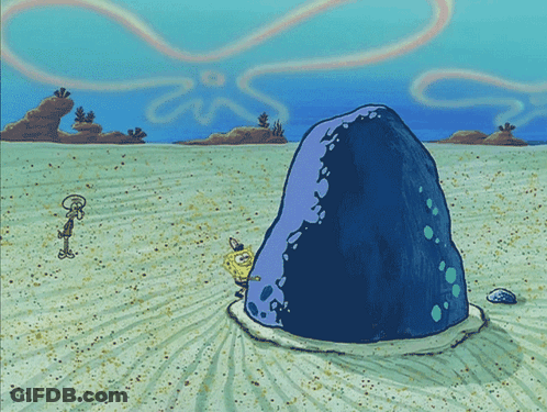 SpongeBob SquarePants Next To Large Rock GIF