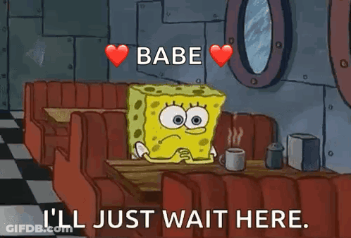Spongebob Squarepants Sitting At Diner With Coffee And Hearts GIF