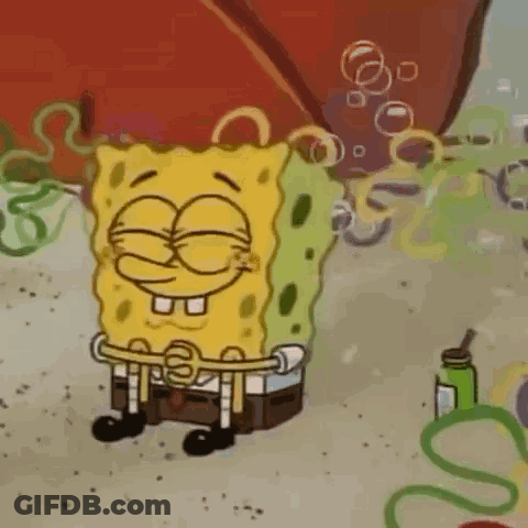 Spongebob Squarepants Sitting On Beach Hands Folded GIF