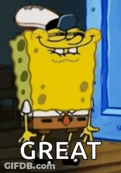 Spongebob Squarepants Standing In Front Of Blue Door Saying Great GIF