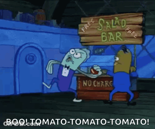Spongebob Squarepants Standing In Front Of Salad Bar GIF