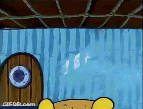 SpongeBob SquarePants Standing In Front Of Wooden Door GIF