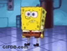 SpongeBob SquarePants Standing Sad On Tiled Floor GIF