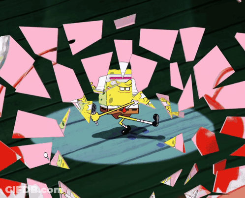 Spongebob Squarepants Surrounded By Pink And Red Pieces GIF