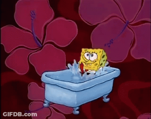 Spongebob Squarepants Taking A Bath In Front Of Pink Flower GIF