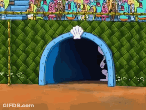 SpongeBob SquarePants With Blue Archway And Seashell GIF