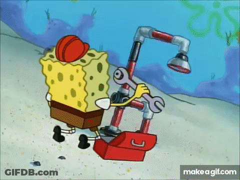 Spongebob Squarepants Working On Pipe With Wrench And Toolbox GIF