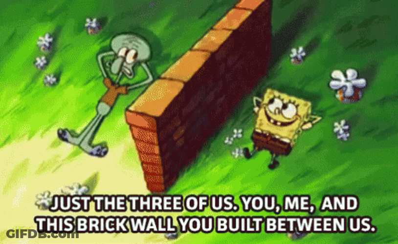 SpongeBob Squidward Build The Wall Between Them GIF