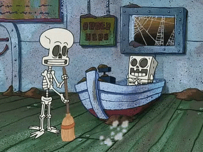 Spongebob & Squidward Working Skeleton GIF
