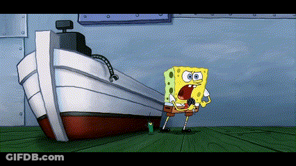 SpongeBob Standing In Front Of A Boat GIF