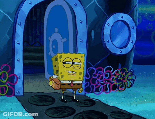 SpongeBob Standing In Front Of Blue Door GIF