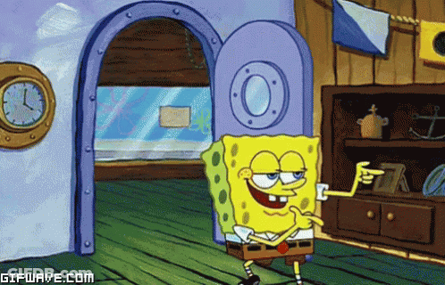 SpongeBob Standing In Front Of Door With Clock GIF
