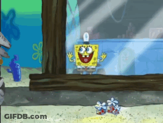 SpongeBob Standing In Front Of Glass Window GIF