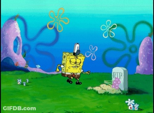 SpongeBob Standing In Front Of Grave Saying PTP GIF