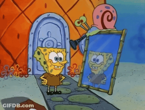 SpongeBob Standing In Front Of Mirror GIF