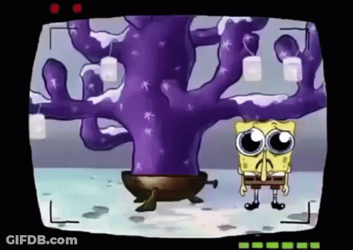 SpongeBob Standing In Front Of Purple Coral Tree GIF