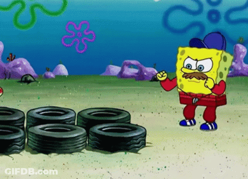 SpongeBob Standing In Front Of Tires GIF