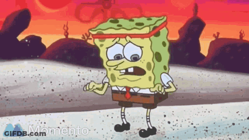 Spongebob Standing In Sand With Sunset Saying Momento GIF