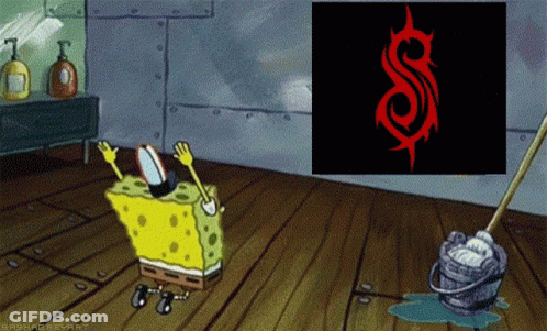SpongeBob Standing Next To Mop With Slipknot Logo GIF