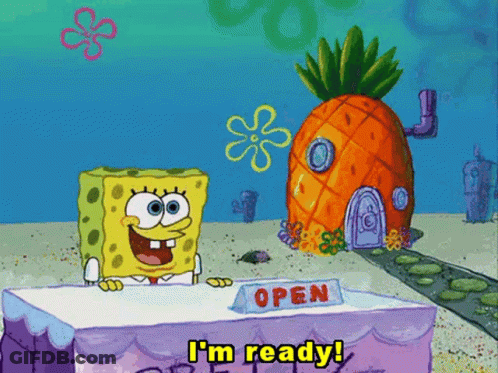SpongeBob Standing Next To Open Sign GIF