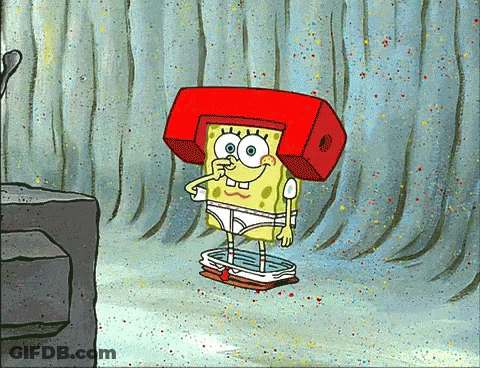 Spongebob Standing On Scale With Red Object On Head GIF
